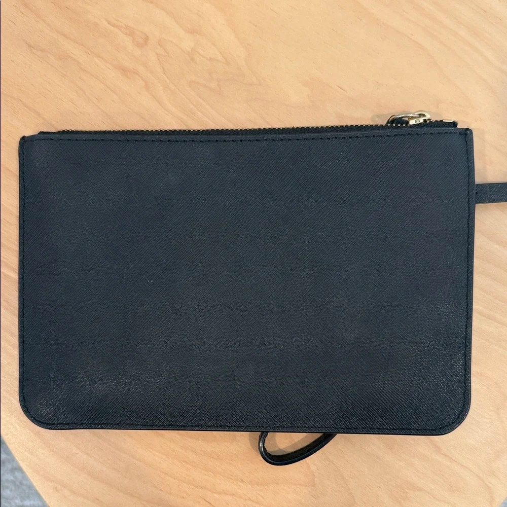 kate spade black leather wristlet with gold hardware